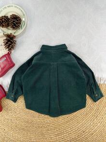 Young Boy Girls Solid Cord Shirt - Dark Green - View 2