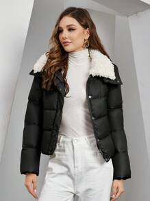 ZIAI Women's Collar Zipper Closure Padded Coat - Black - View 1