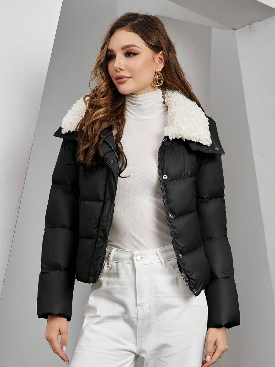 ZIAI Women's Collar Zipper Closure Padded Coat - Black - View 1