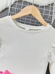 少女荷葉邊t恤和鈕扣前束腰裙 - 彩色 - 查看 3