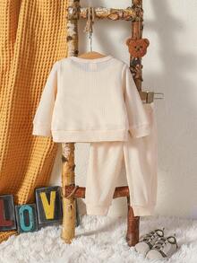 Conjunto De Sudadera Y Pantalón De Color Liso Para Bebés Niños - Albaricoque - Ver 2