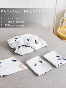 4pcs/set Feather Pattern Duvet Cover Set Without Filler, Modern Fabric & Polyester Duvet Cover Set (1pc Comforter Cover, 2pcs Pillowcase , 1pc Fitted Sheet) For Home - Multicolor - View 6