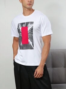 Shein男士短袖字母印花t恤 - 白色 - 查看 4