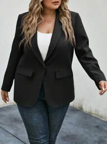 SHEIN LUNE Plus Size Shawl Collar Suit Jacket In Fall/Winter - Black - View 5