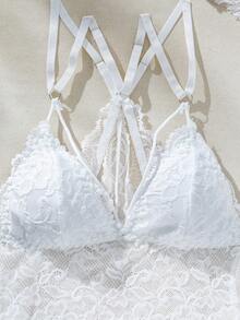 SHEIN Conjunto De Sostén Y Panty De Encaje De Color Sólido Para Mujeres - Blanco - Ver 5