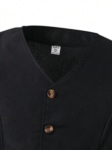 少女單排釦背心與百褶短裙套裝 - 黑色 - 查看 4