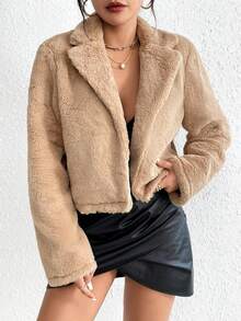 Allurite Của phụ nữ Sang trọng Áo khoác Với Khối màu Vòng cổ - Màu Khaki - Xem 4