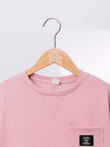 SHEIN Con trai Giải trí Vòng cổ Tay áo dài 2 trong1 Áo nỉ - Hồng - Xem 3