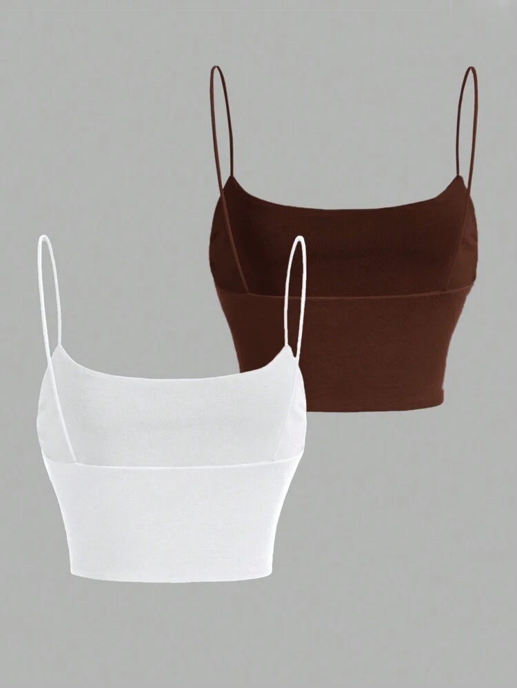 2pcs Women's Solid Color Camisole Tops