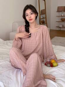 DAZY 女士純色睡衣套裝 - 粉色 - 查看 5