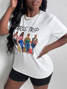 Slaydiva 女士字母印花短袖t恤和短褲套裝 - 黑與白 - 查看 5