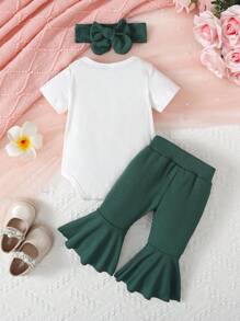 SHEIN Baby Girl Rainbow Print And Flare Pants With Headband Set