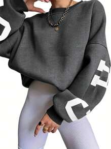 INAWLY 女士字母印花下墜肩毛衣