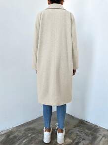 EURMUSE Women's Single-breasted Mid-length Woolen Coat - Apricot - View 2