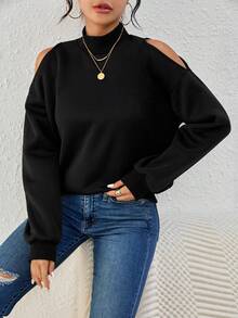 SHEIN Essnce Áo len cổ đứng hở vai dành cho nữ - màu đen - Xem 5