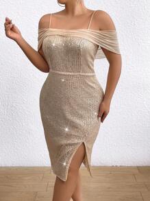 Maweii Plus Size Glittering Split Hem Dress