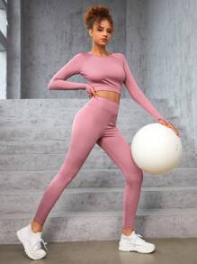 SHEIN 青少年女孩後鏤空運動T恤和緊身褲