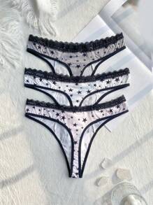 SHEIN 女性星空圖案蕾絲修邊丁字褲 - 彩色 - 查看 2