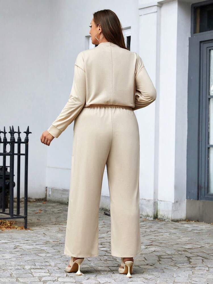 Plus Size Wide Leg Jumpsuit With Outer Seams