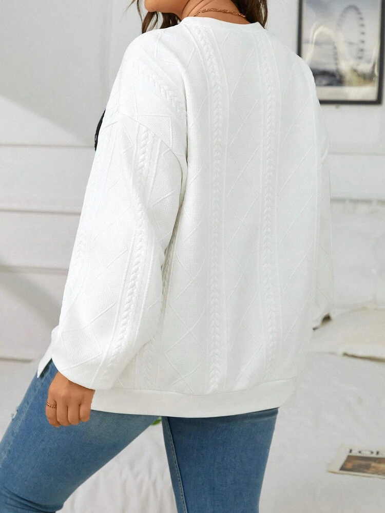 Plus Size Text Design Round Neck Drop Shoulder Sweatshirt Winter Fall Autumn