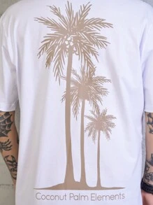 SHEIN Nam Bản in nhiệt đới Áo thun - trắng - Xem 3