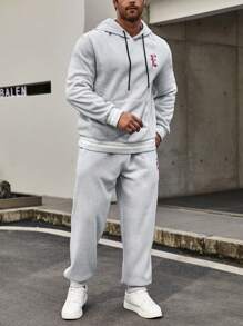 Manfinity Homme Conjunto De Dos Piezas De Sudadera Con Capucha Y Pantalón Deportivo Con Estampado De Letras De Talla Grande Para Hombre - Gris - Ver 5