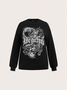 Slaydiva Women's Animal And Letter Printed Sweatshirt