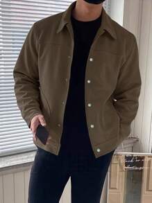 Manfinity Men's Solid Color Turn-down Collar Jacket - Coffee Brown - View 3