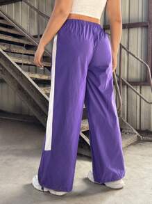 SHEIN EZwear Plus Size Purple Slimming Drawstring Leg Trousers - Purple - View 2