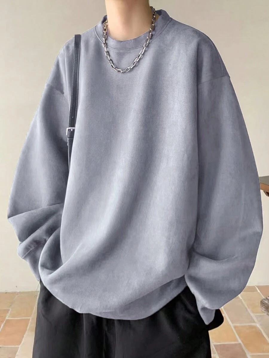 Manfinity Hypemode Loose Fit Men's Solid Color Drop Shoulder Sweatshirt - Dusty Blue - View 1