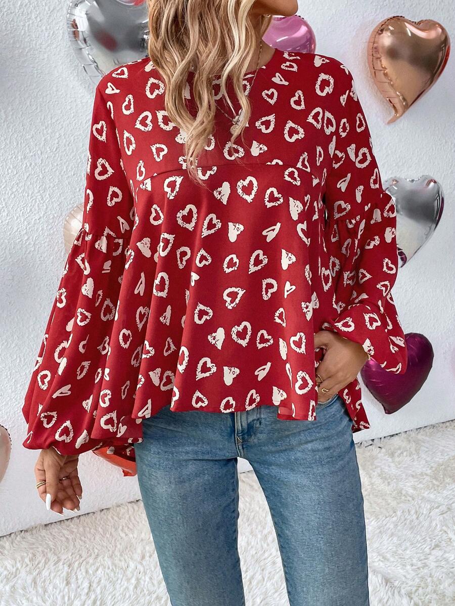 SHEIN LUNE Của phụ nữ In Trái tim Xù Hoa Sen Áo sơ mi - Nhiều màu - Xem 1