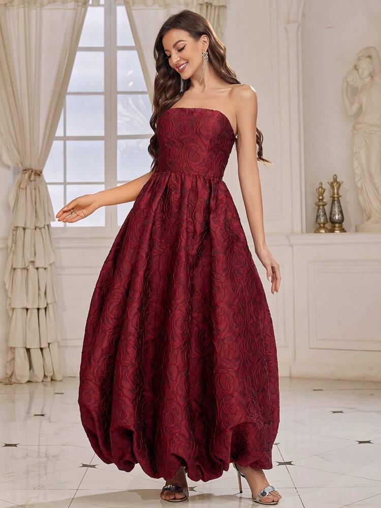 Tube Top, Bud-shaped Hem, Textured Jacquard Fabric, Women's Evening Dress (heavy Industry Style)