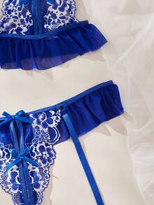 Classic Sexy Women's Sexy Lingerie Set (wire-free Bra, Thong Panties) 2pcs - Royal Blue - View 4