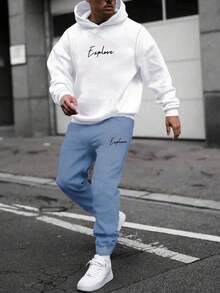 Manfinity Men's Plus Size Letter Printed Hoodie And Pants 2 Piece Set - Multicolor - View 1