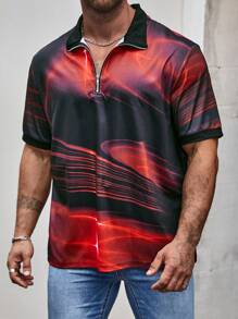Manfinity Roughcore Camisa polo con cremallera y estampado para hombres de talla grande - Multicolor - Ver 1