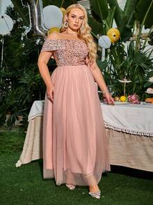 Simplee Ladies' Plus Size Pink Party Formal Dress - Pink - View 5