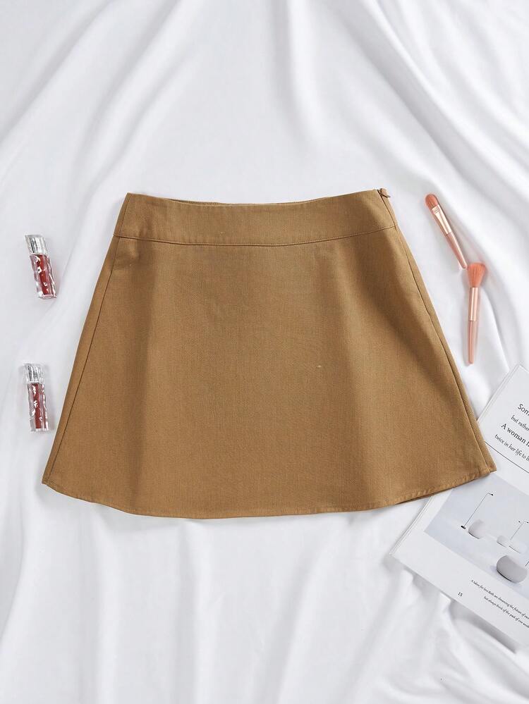 Embroidery Butterfly Pattern Lace Up Front Fold Pleated Detail Skirt