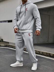 Manfinity Homme Conjunto De Dos Piezas De Sudadera Con Capucha Y Pantalón Deportivo Con Estampado De Letras De Talla Grande Para Hombre - Gris - Ver 1