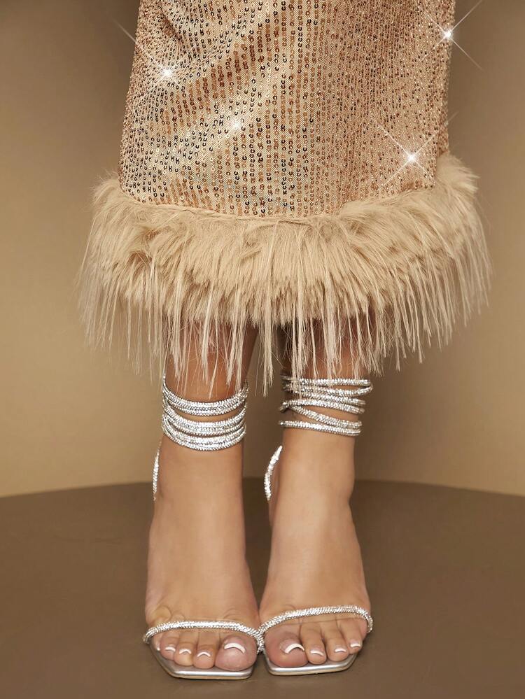 Plus Size Prom Women'S Mesh Bottom Bead Decoration Frayed Hem Slim Fit Suit Set