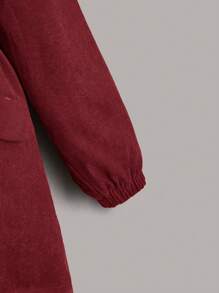 SHEIN EZwear Plus Size Women's Drawstring Waist Hooded Padded Coat, Winter Fall Autumn - Burgundy - View 2
