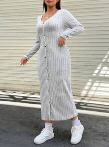 SHEIN CURVE+ Kích thước lớn Của phụ nữ Sọc Dài Đầm - màu đen - Xem 3