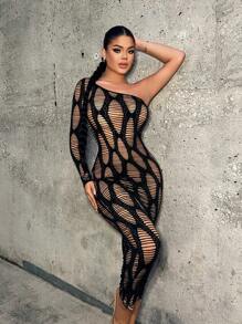 SHEIN SXY Ladies' Hollow Out Knitted One Shoulder Dress  Birthday Outfit
Spring Women Clothes
Prom Dress
Valentine Day Dress 
Date Night Dress 
Bachelorette Party - Black - View 1