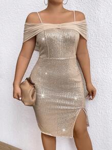 Maweii Plus Size Glittering Split Hem Dress