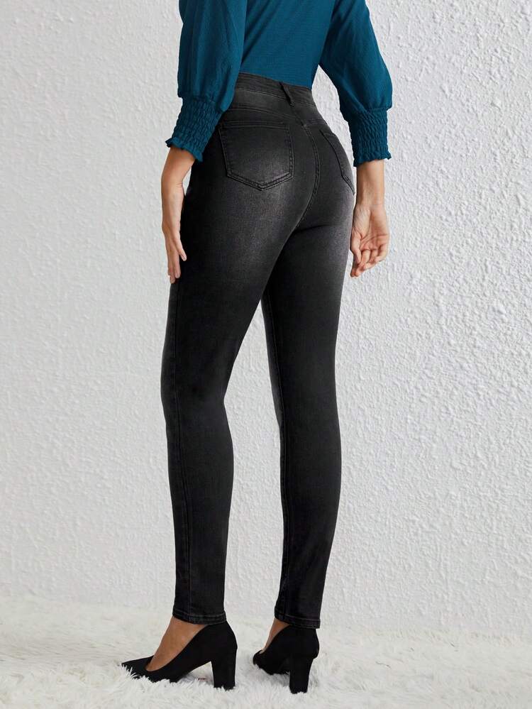 Black High Stretch Tummy Control Casual Women'S Jeans