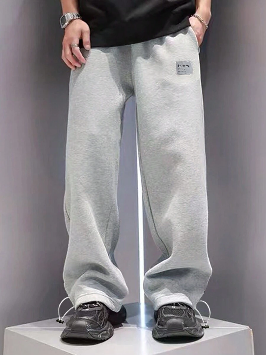 Manfinity Hypemode Loose Fit Men's Letter Patchwork Jeans - Grey - View 1