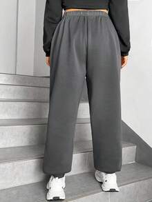 SHEIN EZwear Pantalones de chándal de talla grande con estampado de calaveras y mariposas - Gris Oscuro - Ver 2