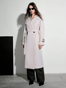 Anewsta Woven Double Button Trench Coat - Dusty Pink - View 3