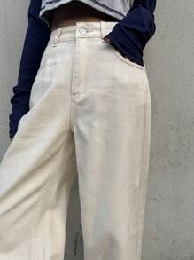 DAZY 杏色高腰牛仔褲 - 米色 - 查看 6