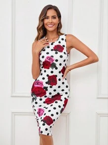 SHEIN Clasi Của phụ nữ Không tay Hoa Chấm bi In Đầm - Nhiều màu - Xem 3