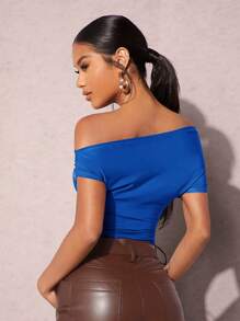 SHEIN BAE Asymmetric Shoulder Top, This Week - Royal Blue - View 2